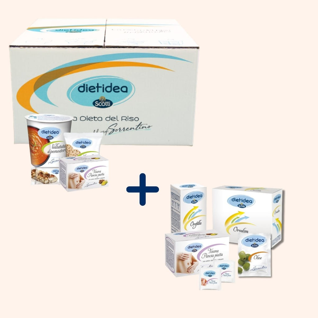 pacchetto combinato Dietidea Kit 7 giorni e Dietidea Flash 48h, un programma completo per una dieta bilanciata e un rapido effetto drenante